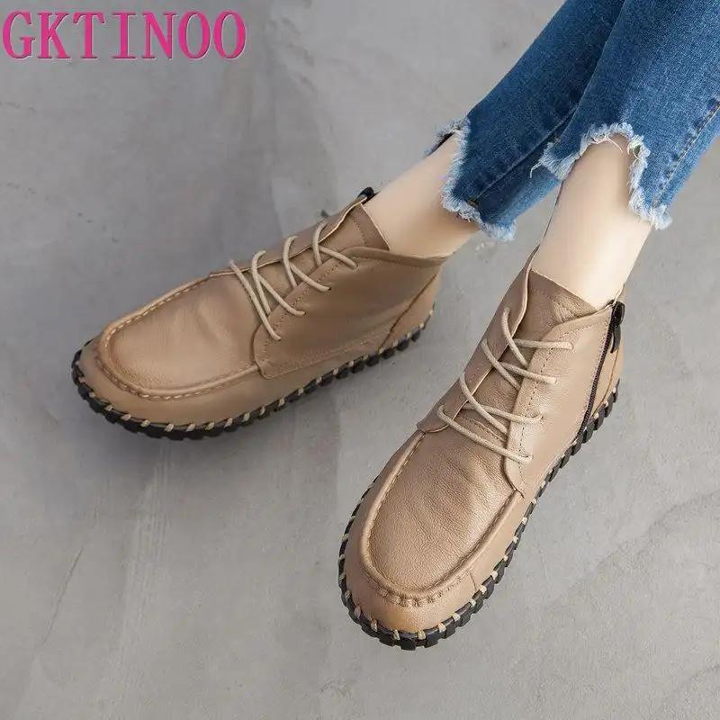 Vintage Style Genuine Leather Women Boots