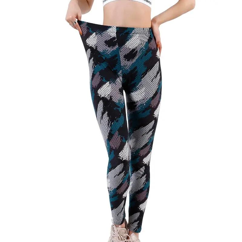 Camouflage Womens for Leggins Graffiti Style Slim Stretch