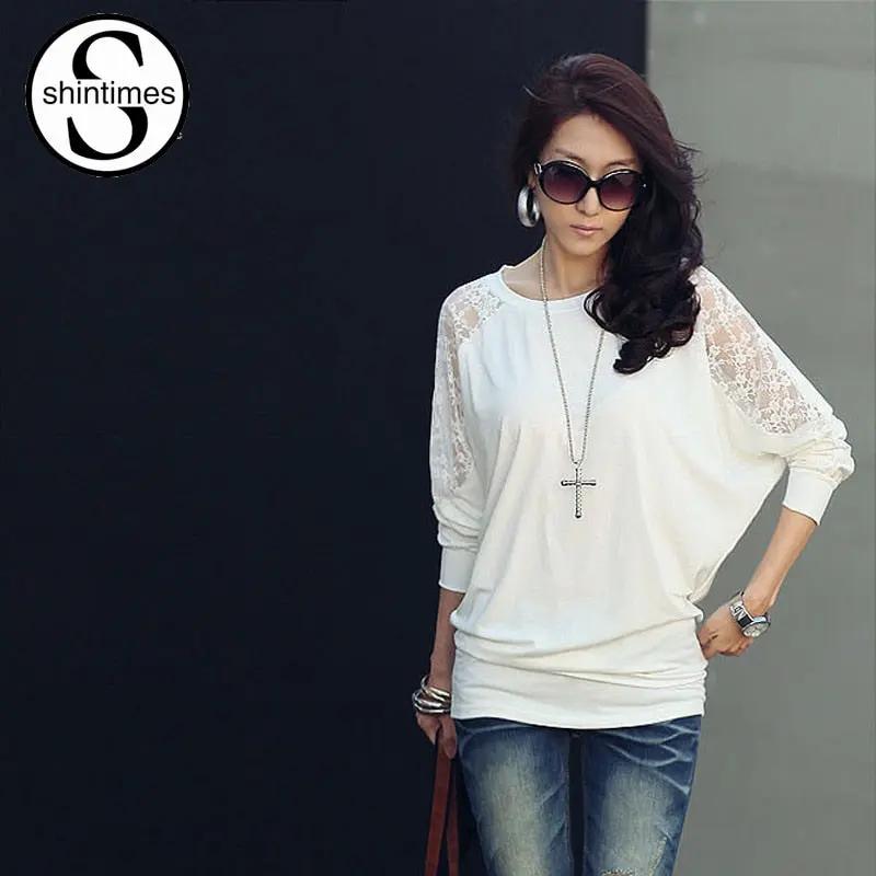 Tee Shirt Femme Korean Clothes Bat Sleeve T Shirt Women Lace