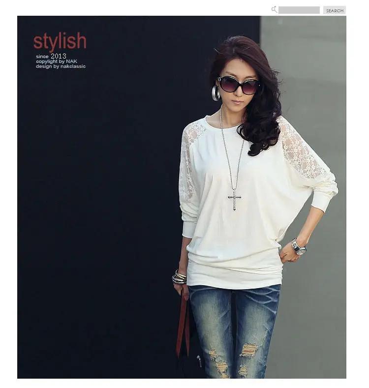 Tee Shirt Femme Korean Clothes Bat Sleeve T Shirt Women Lace